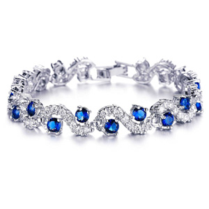 Rhodium Plated Rich Royal Blue Cuff & Kada Bracelet with Swarovski Crystals