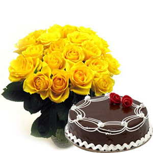 Yellow Roses & Cake - Diwali Gifts