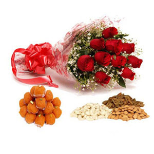 Dry Fruits, Laddoo & Roses - Diwali Gifts