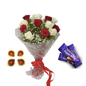 Diwali with Mixed Roses and chocolates
