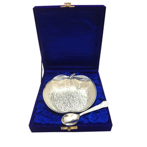 Silver Apple Shaped Bowl with Spoon