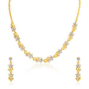 Oviya Gold plated Floral and leavy Crystal Necklace set for Women