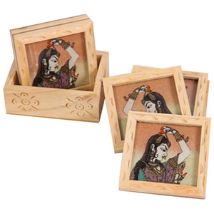 Kadamb wood coaster with bani thani print