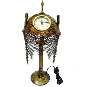 Ornamental brass head cover with clock and night lamp