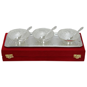 Attractive set of german silver tray and 3 bowls