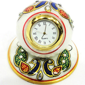 Marble paperweight style clock with beautiful meena work