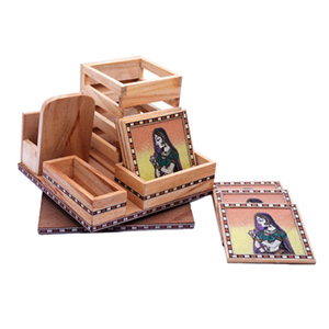 Traditional Wooden Office Set with Beautiful Tea Coaster