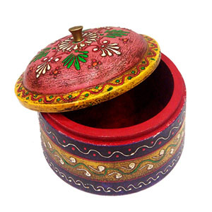 Wooden Dibbi with Embossed Work in Multicolor