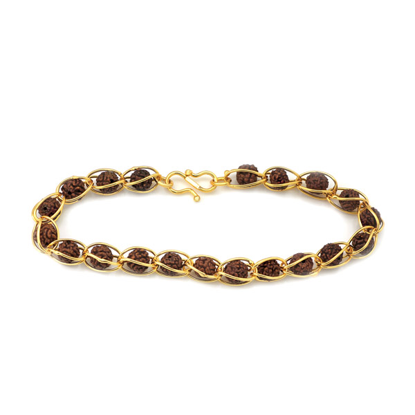 2 Line Attentiongetting Design Gold Plated Rudraksha Bracelet For Men   Style C030