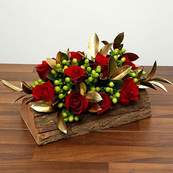 Send Red Roses In Wooden Base, Wooden Base For Flower Arrangements