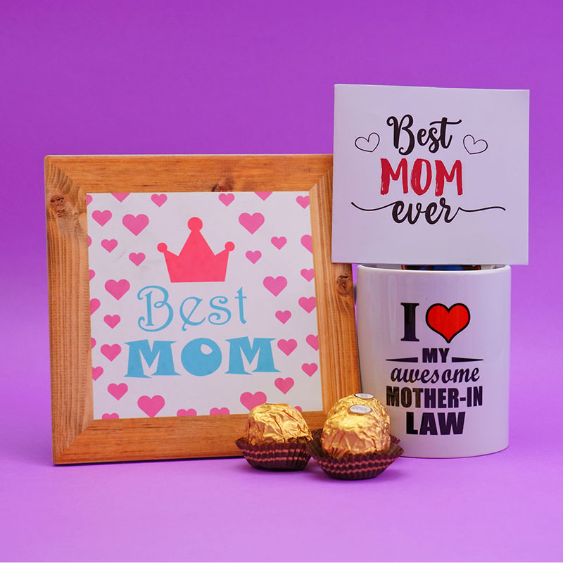 Send Best Mom Frame with Mug Chocolates N Card Online MD22103730 Giftalove