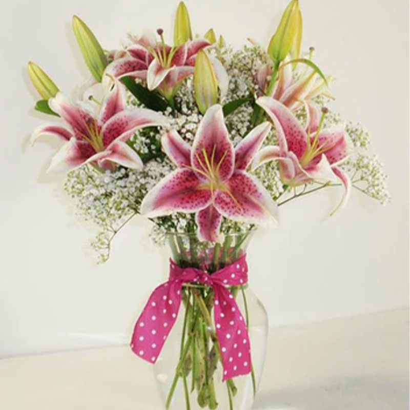 Send Pretty Pink Lilies in Glass Vase Online - GLGAL23-110099 | Giftalove