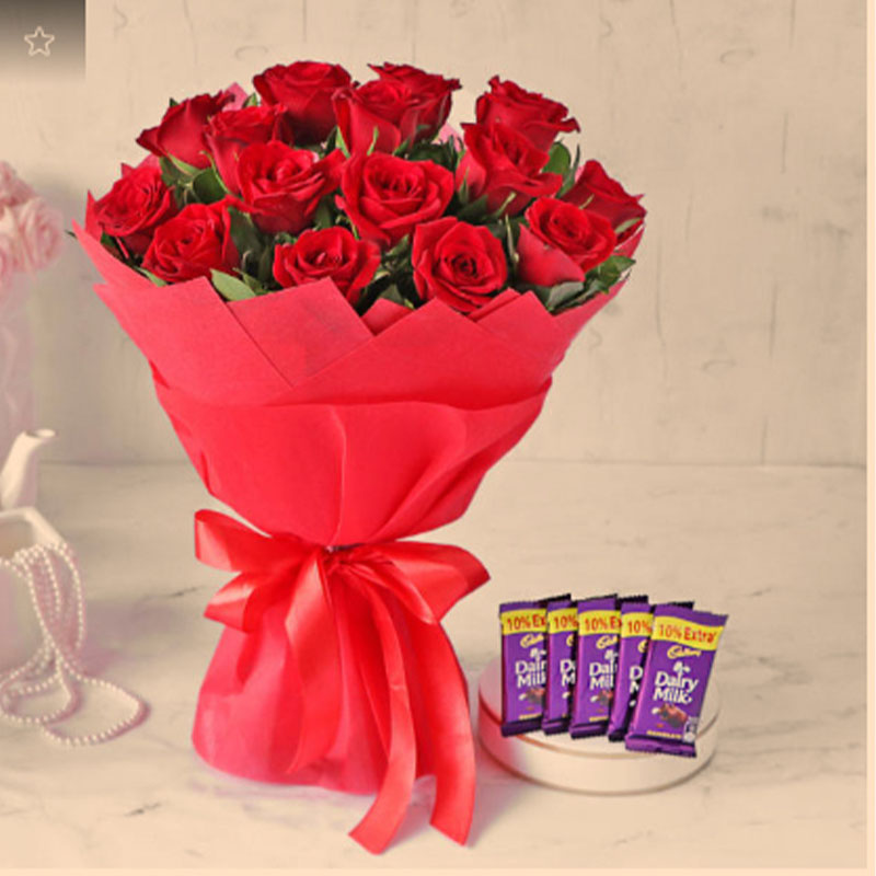 Send Red Roses with Dairy Milk Rose Day Gift Online VL23110441