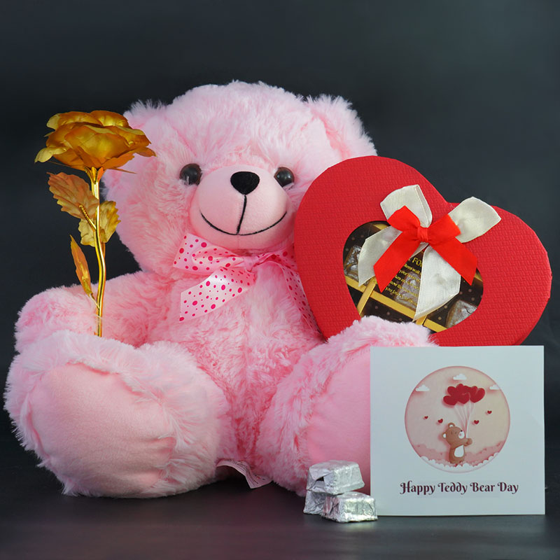 Send Teddy with Golden Rose Teddy Day Gift Online VL23110312 Giftalove