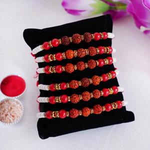 6 Pearl and Rudraksha Rakhi Set