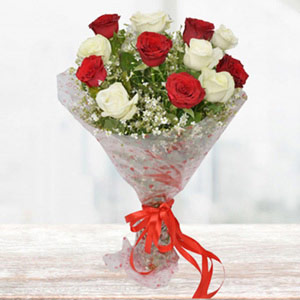 White & Red Roses Bunch