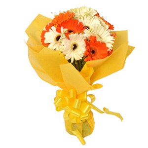 Mesmerizing White & Orange Gerbera Bouquet