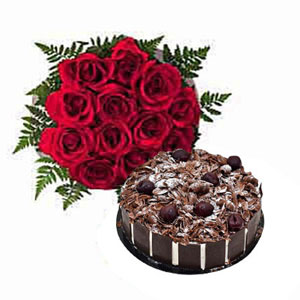 Dozen Roses with Blackforest Cake