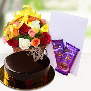 1kg Chocolate Cake with Flower & Chocolates