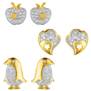 Combo of 3 Trendy Designer Gold Plated Stud Earrings with CZ Stones