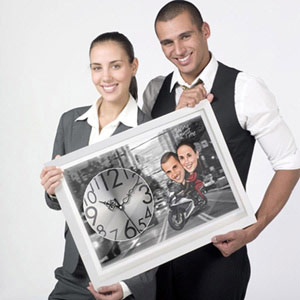 Bike Couple - Caricature Canvas Clock