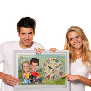 Couple with Dog - Caricature Canvas Clock