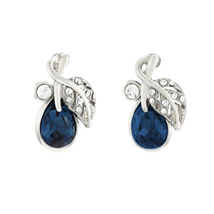 Rhodium Plated Montana Blue Berry Marquise Swarovski Elements Stud Earring