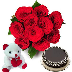 Lovely Red Roses with Chocolate Cake Combo