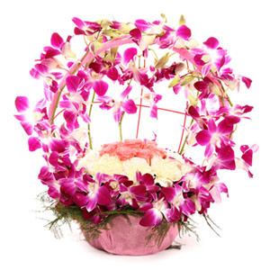 Vibrant Orchid & Rose Basket