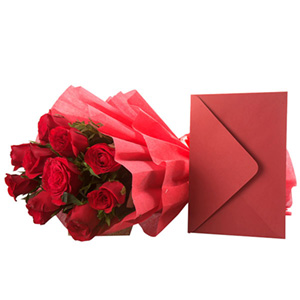 Red Roses with Greeting Card