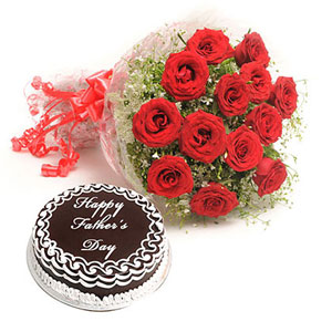 Red Roses with 500gm Chocolate Cake