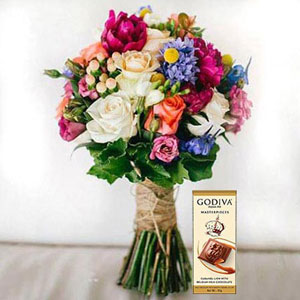 Mixed Flowers Bouquet and Chocolate Combo