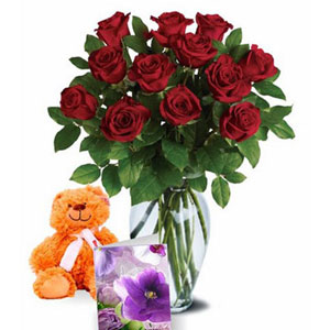 Valentine Roses N Teddy Combo