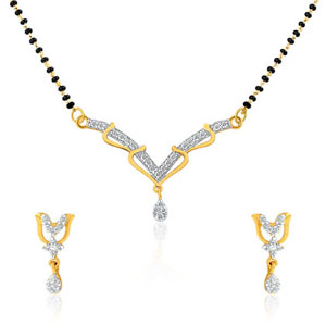 Mahi Gold Plated Tulips Mangalsutra Set with CZ for Women 