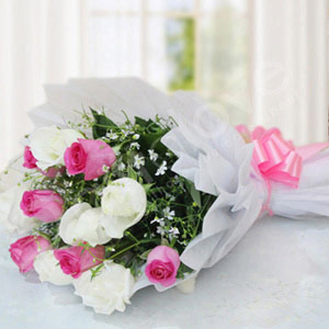 Bouquet of White & Pink Roses