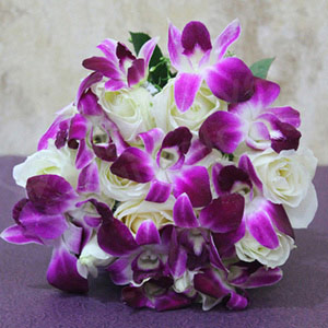 Orchids with White Roses Bouquet