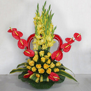 Red N Yellow Flowers Basket