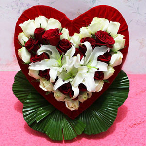 Mixed Flowers Heart Shaped Basket