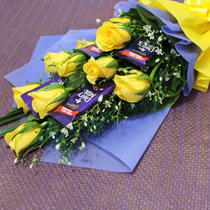 Yellow Rose Bouquet with Dairy Milk 