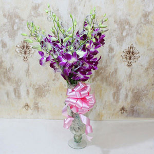 Beautiful Purple Orchids Glass Vase