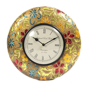 Wooden and brass colorful wall clock