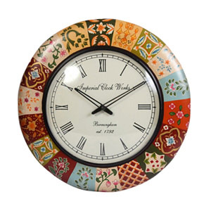 Round Shaped Wooden Wall Clock with Multicolor Border