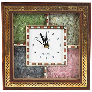 Square Shaped Gemstone Wooden Clock