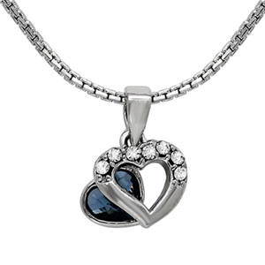 Mahi Rhodium plated Blue Swarovski Zirconia Heart pendant