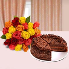 Chocolate Cake with Colorful Red Roses