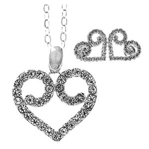 Heart Stud Earrings and Necklace Set