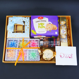 Assorted Chocolates with Clock for Corporate Diwali Gift Hamper