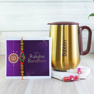 Combo of Designer Rakhi with Stainless Steel Mug