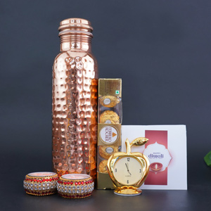 Copper Bottle with Chocolate N Diyas Combo