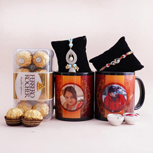 Couple Rakhi with Personalized Mug and Chocolates 